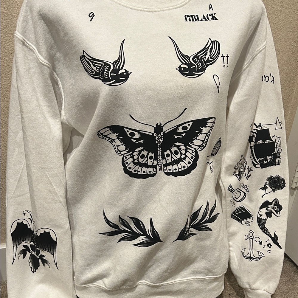 Graphic Print White Sweater tattoo
